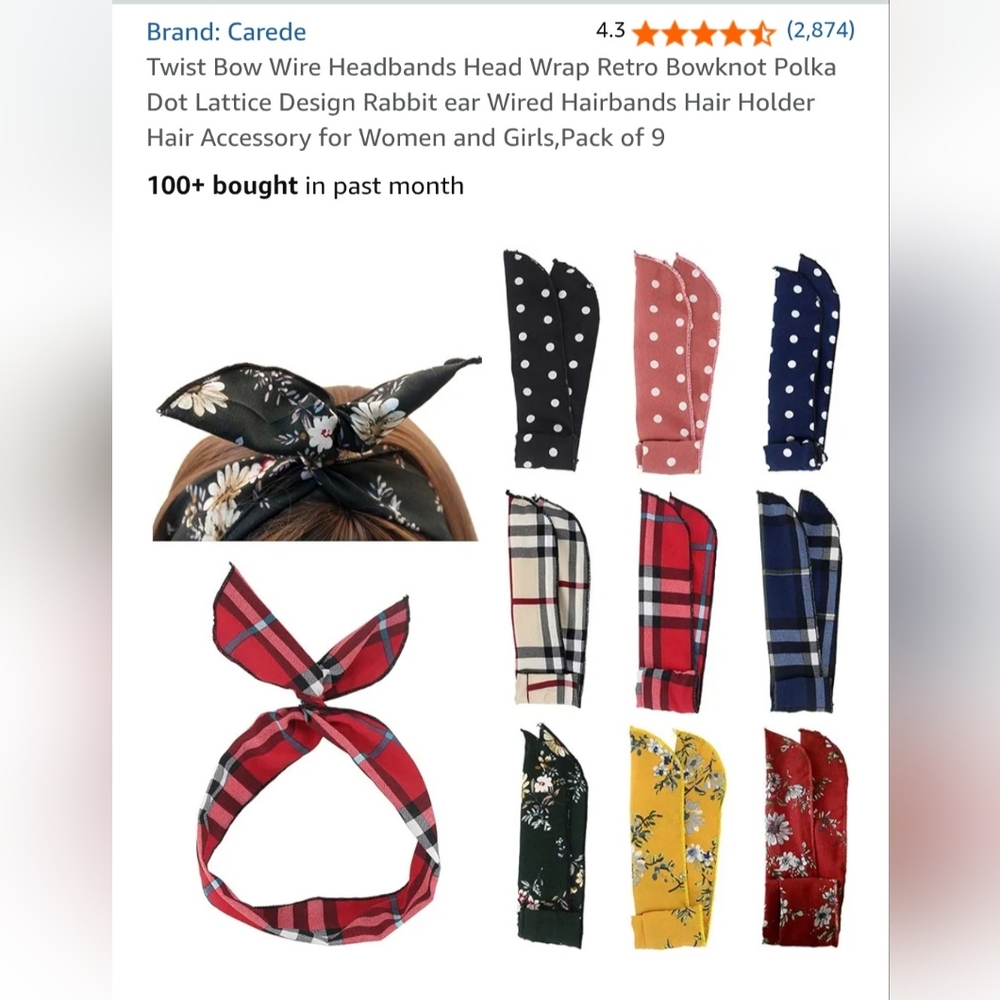 Floral, Plaid, and Polka Dot Headband Set - Pack of 9